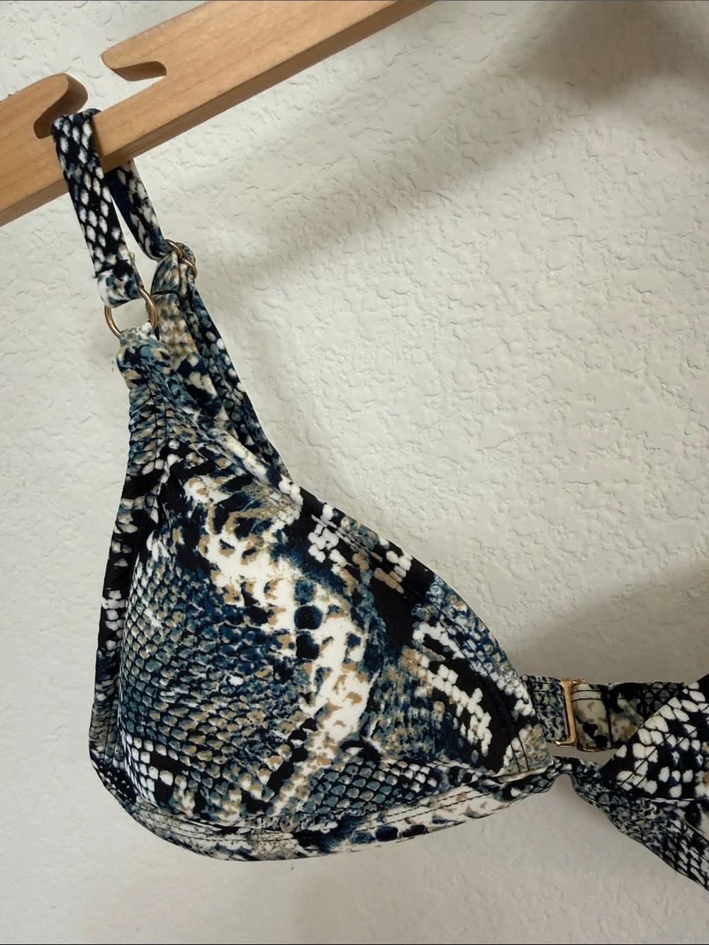 Shade & Shore • Snake Print Triangle Bikini Swim Top in Black, White & Blue